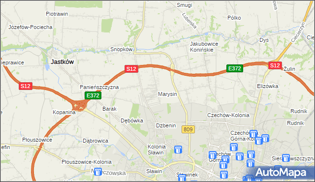 mapa Marysin gmina Jastków, Marysin gmina Jastków na mapie Targeo