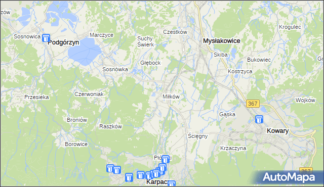 mapa Miłków gmina Podgórzyn, Miłków gmina Podgórzyn na mapie Targeo