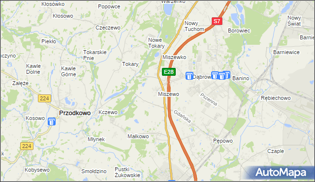 mapa Miszewo gmina Żukowo, Miszewo gmina Żukowo na mapie Targeo