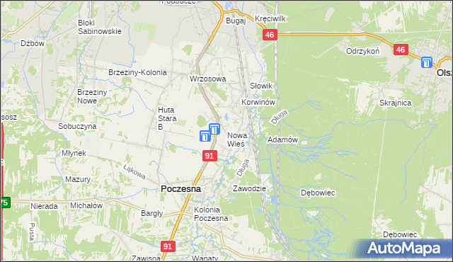 mapa Nowa Wieś gmina Poczesna, Nowa Wieś gmina Poczesna na mapie Targeo