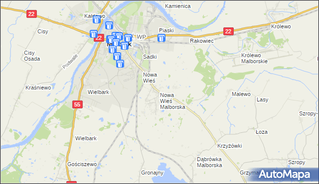 mapa Nowa Wieś Malborska, Nowa Wieś Malborska na mapie Targeo