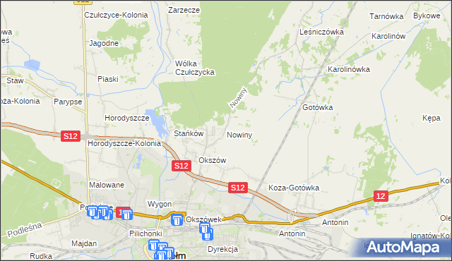 mapa Nowiny gmina Chełm, Nowiny gmina Chełm na mapie Targeo