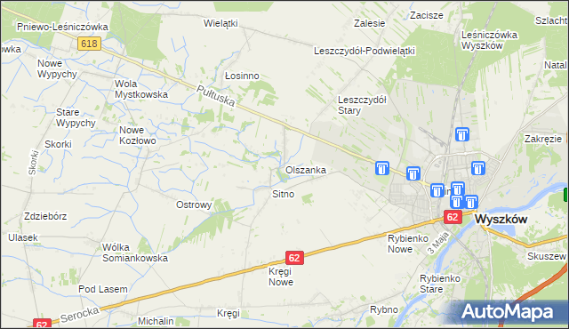 mapa Olszanka gmina Wyszków, Olszanka gmina Wyszków na mapie Targeo