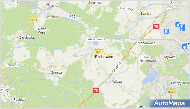 mapa Pilchowice powiat gliwicki, Pilchowice powiat gliwicki na mapie Targeo