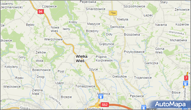 mapa Prądnik Korzkiewski, Prądnik Korzkiewski na mapie Targeo