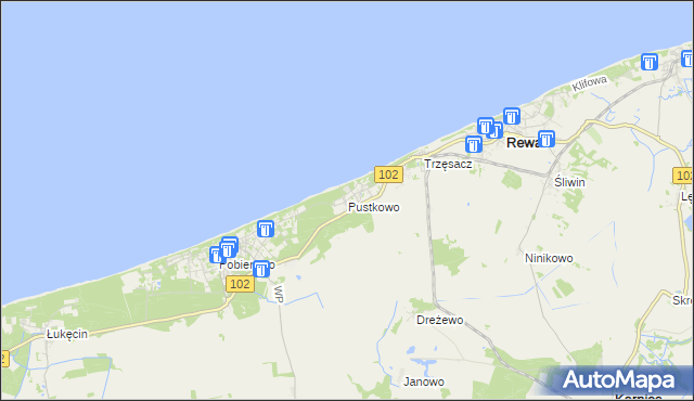 mapa Pustkowo gmina Rewal, Pustkowo gmina Rewal na mapie Targeo