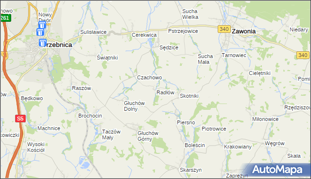 mapa Radłów gmina Zawonia, Radłów gmina Zawonia na mapie Targeo