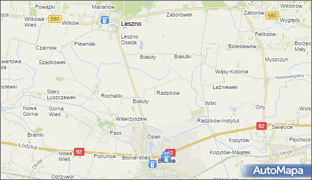 mapa Radzików gmina Błonie, Radzików gmina Błonie na mapie Targeo