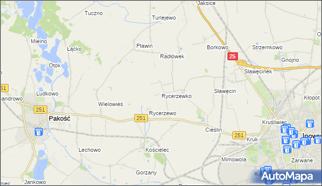mapa Rycerzewko gmina Pakość, Rycerzewko gmina Pakość na mapie Targeo