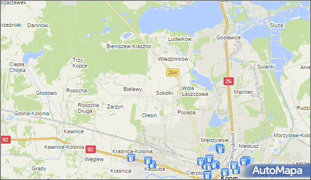 mapa Sokółki gmina Kazimierz Biskupi, Sokółki gmina Kazimierz Biskupi na mapie Targeo