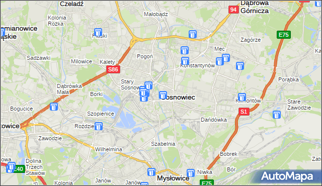 mapa Sosnowca, Sosnowiec na mapie Targeo