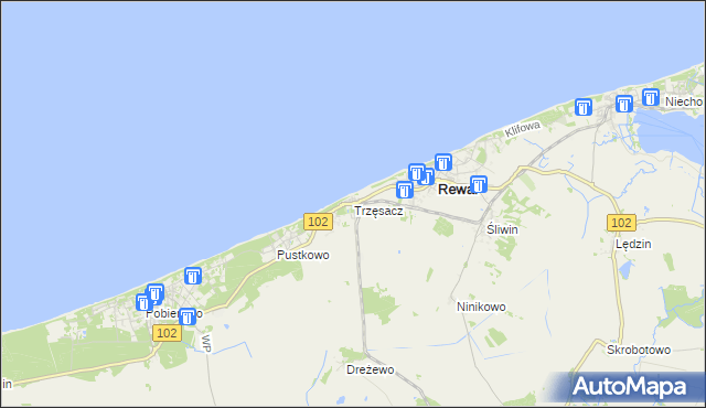 mapa Trzęsacz gmina Rewal, Trzęsacz gmina Rewal na mapie Targeo