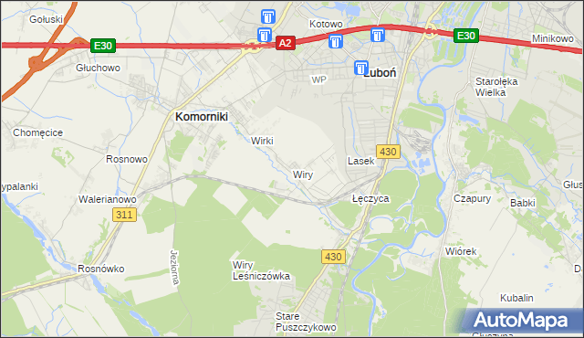 mapa Wiry gmina Komorniki, Wiry gmina Komorniki na mapie Targeo