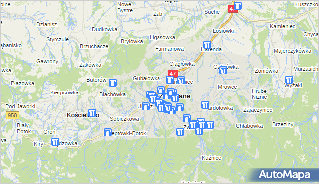 mapa Zakopanego, Zakopane na mapie Targeo