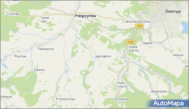 mapa Jastrzębnik gmina Pielgrzymka, Jastrzębnik gmina Pielgrzymka na mapie Targeo