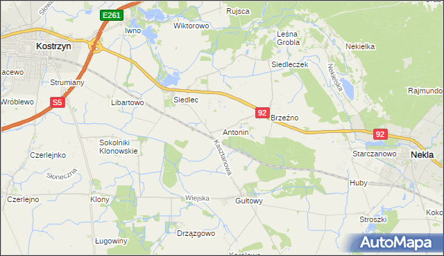 mapa Antonin gmina Kostrzyn, Antonin gmina Kostrzyn na mapie Targeo