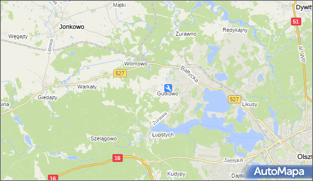 mapa Gutkowo gmina Jonkowo, Gutkowo gmina Jonkowo na mapie Targeo