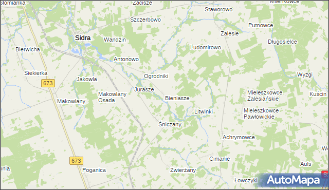 mapa Bieniasze gmina Sidra, Bieniasze gmina Sidra na mapie Targeo