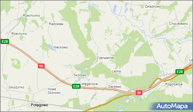 mapa Czerwieniec gmina Potęgowo, Czerwieniec gmina Potęgowo na mapie Targeo