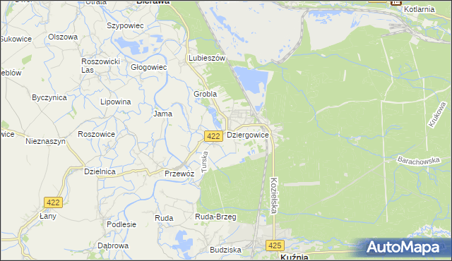 mapa Dziergowice, Dziergowice na mapie Targeo