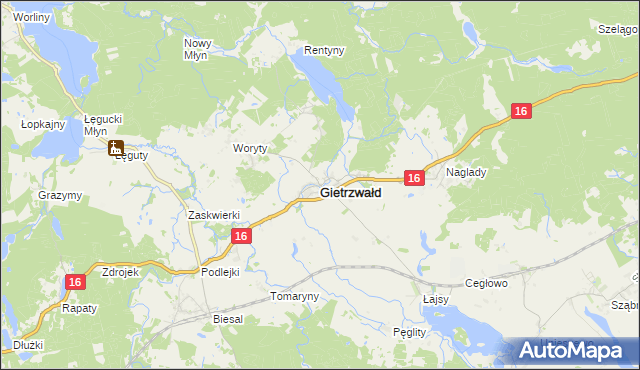 mapa Gietrzwałd, Gietrzwałd na mapie Targeo