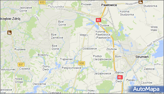 mapa Golasowice, Golasowice na mapie Targeo