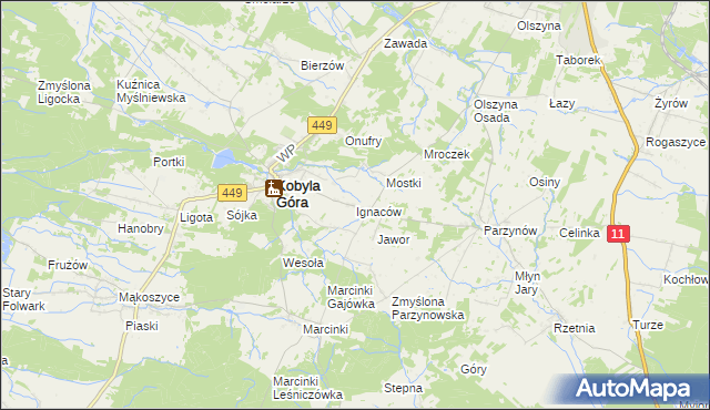 mapa Ignaców gmina Kobyla Góra, Ignaców gmina Kobyla Góra na mapie Targeo