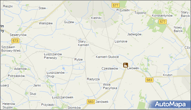 mapa Kamień-Słubice, Kamień-Słubice na mapie Targeo