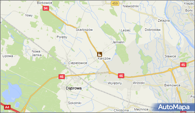 mapa Karczów gmina Dąbrowa, Karczów gmina Dąbrowa na mapie Targeo