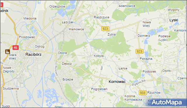 mapa Kobyla gmina Kornowac, Kobyla gmina Kornowac na mapie Targeo