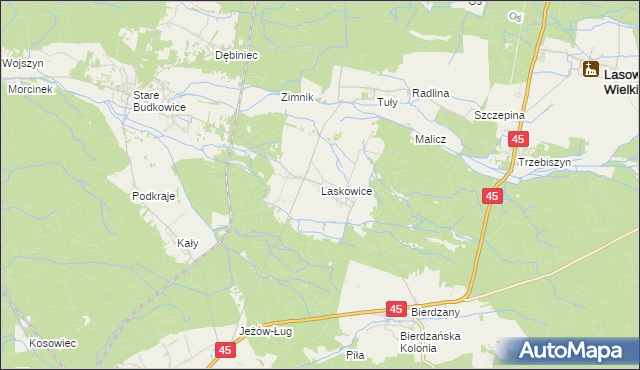 mapa Laskowice gmina Lasowice Wielkie, Laskowice gmina Lasowice Wielkie na mapie Targeo