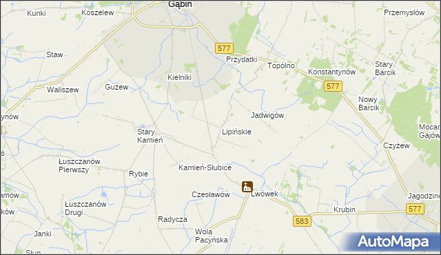 mapa Lipińskie gmina Gąbin, Lipińskie gmina Gąbin na mapie Targeo
