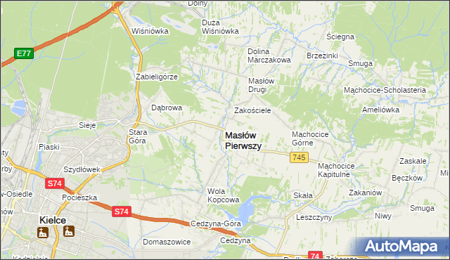 mapa Masłów Pierwszy, Masłów Pierwszy na mapie Targeo