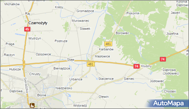 mapa Masłowice gmina Wieluń, Masłowice gmina Wieluń na mapie Targeo