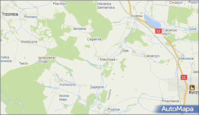 mapa Miechowa, Miechowa na mapie Targeo