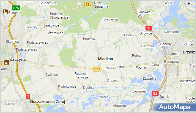 mapa Miedźna, Miedźna na mapie Targeo