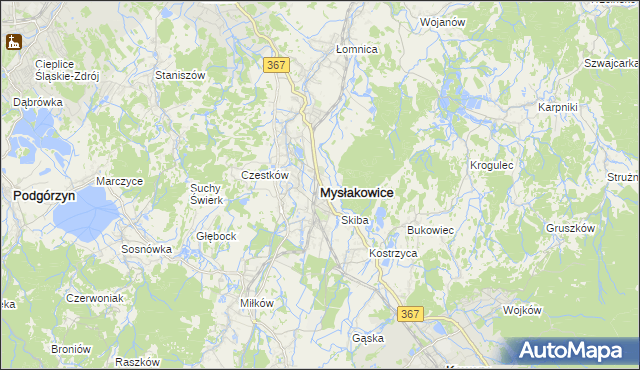 mapa Mysłakowice, Mysłakowice na mapie Targeo