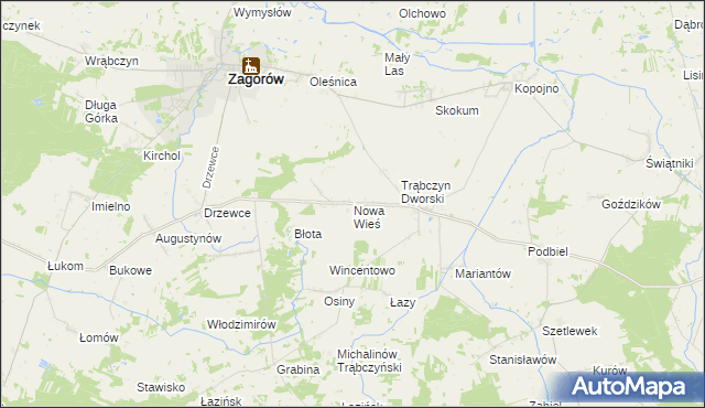 mapa Nowa Wieś gmina Zagórów, Nowa Wieś gmina Zagórów na mapie Targeo