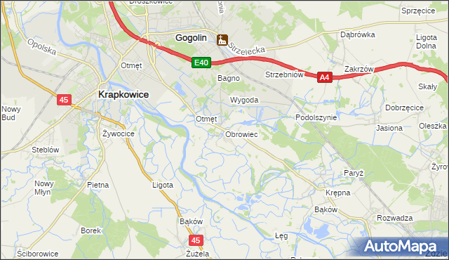 mapa Obrowiec gmina Gogolin, Obrowiec gmina Gogolin na mapie Targeo