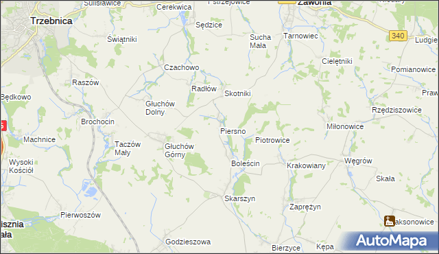 mapa Piersno gmina Trzebnica, Piersno gmina Trzebnica na mapie Targeo