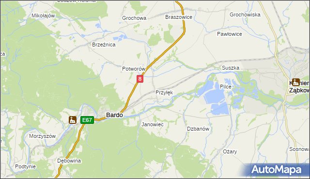 mapa Przyłęk gmina Bardo, Przyłęk gmina Bardo na mapie Targeo