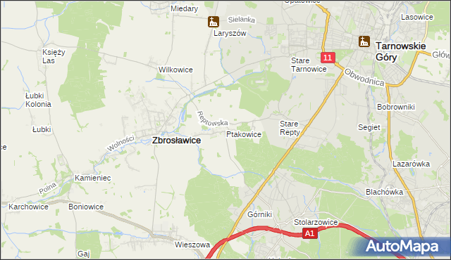 mapa Ptakowice gmina Zbrosławice, Ptakowice gmina Zbrosławice na mapie Targeo