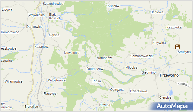 mapa Romanów gmina Przeworno, Romanów gmina Przeworno na mapie Targeo