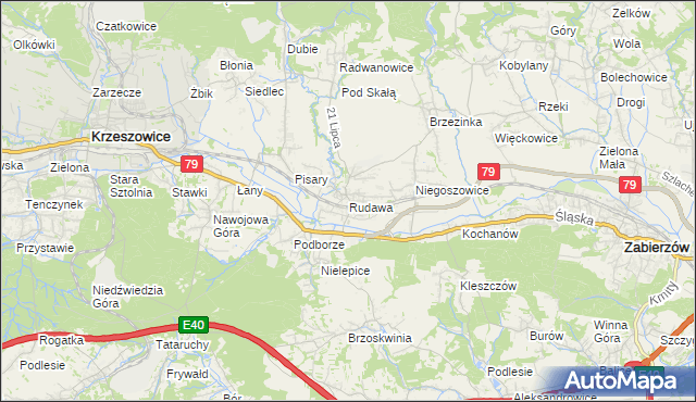 mapa Rudawa gmina Zabierzów, Rudawa gmina Zabierzów na mapie Targeo