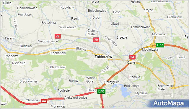 mapa Zabierzów powiat krakowski, Zabierzów powiat krakowski na mapie Targeo