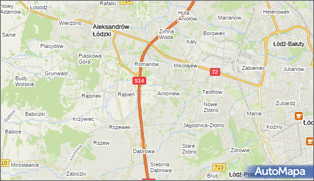 mapa Antoniew gmina Aleksandrów Łódzki, Antoniew gmina Aleksandrów Łódzki na mapie Targeo