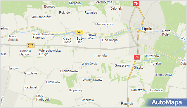 mapa Lucjanów gmina Lipsko, Lucjanów gmina Lipsko na mapie Targeo