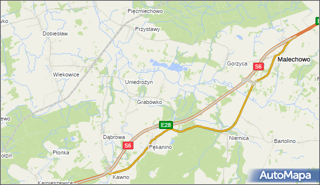 mapa Grabowo gmina Malechowo, Grabowo gmina Malechowo na mapie Targeo