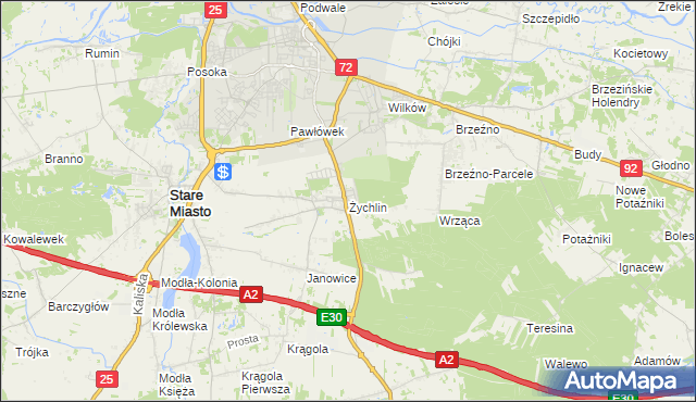 mapa Żychlin gmina Stare Miasto, Żychlin gmina Stare Miasto na mapie Targeo