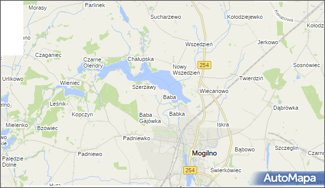 mapa Baba gmina Mogilno, Baba gmina Mogilno na mapie Targeo
